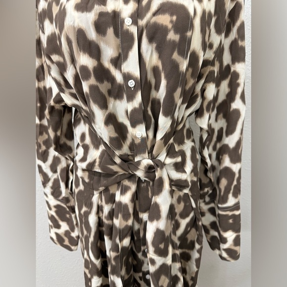 J.Crew Tie-front Silk Shirtdress In Dusty Leopard Size 14-16 - Picture 3 of 12